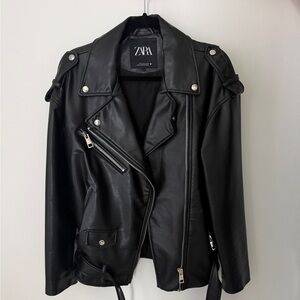 Zara Black Faux Leather Biker Jacket
